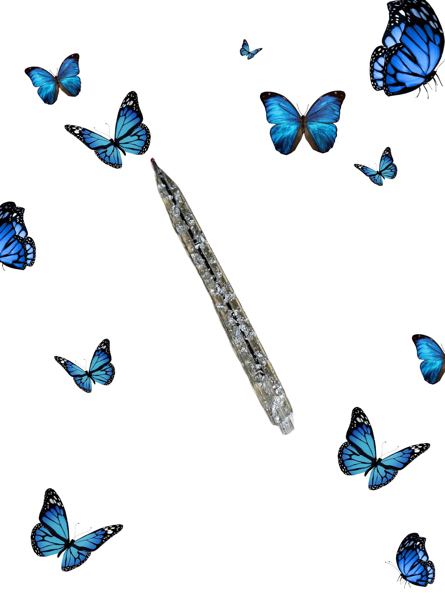 Stylo transparent feuille argenté